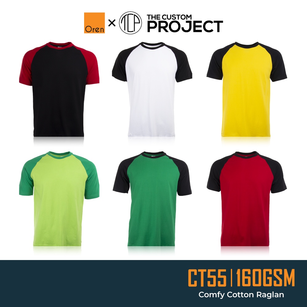 Oren Sport Raglan Unisex 100 Cotton Round Neck Plain T Shirt CT55 Black White Yellow Green