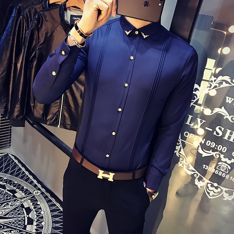 Fashion Korean Style shirt men long-sleeve Super fire autumn shirt male  slim fit bussniess party shirts for men | Shopee Malaysia