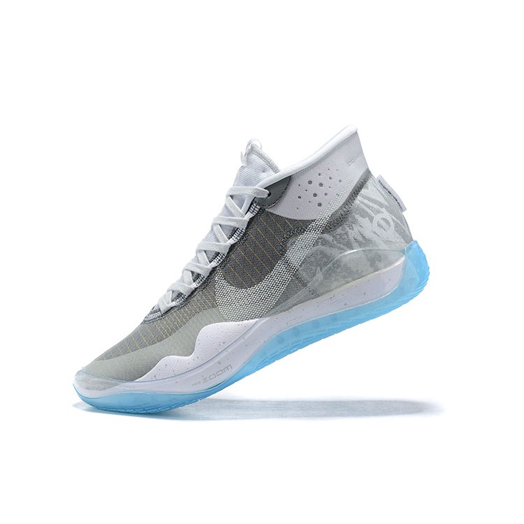 grey and blue basketball shoes