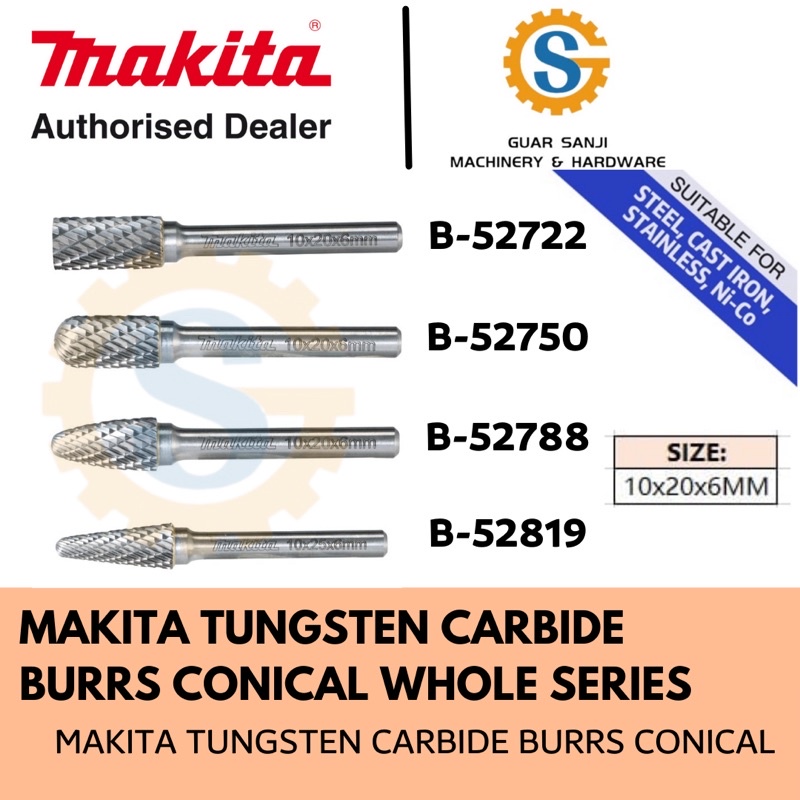 MAKITA B-52722 B-52750 B-52788 B-52819 TUNGSTEN CARBIDE BURR CONICAL ...