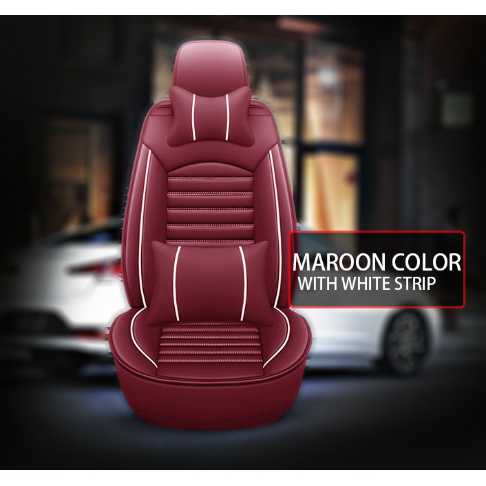 Zen Car Leather Seat Cover Maroon Color Front Rear 5 Seater 360 Full Covered Ee Malaysia - Leather Effect Car Seat Covers Set Black And Red