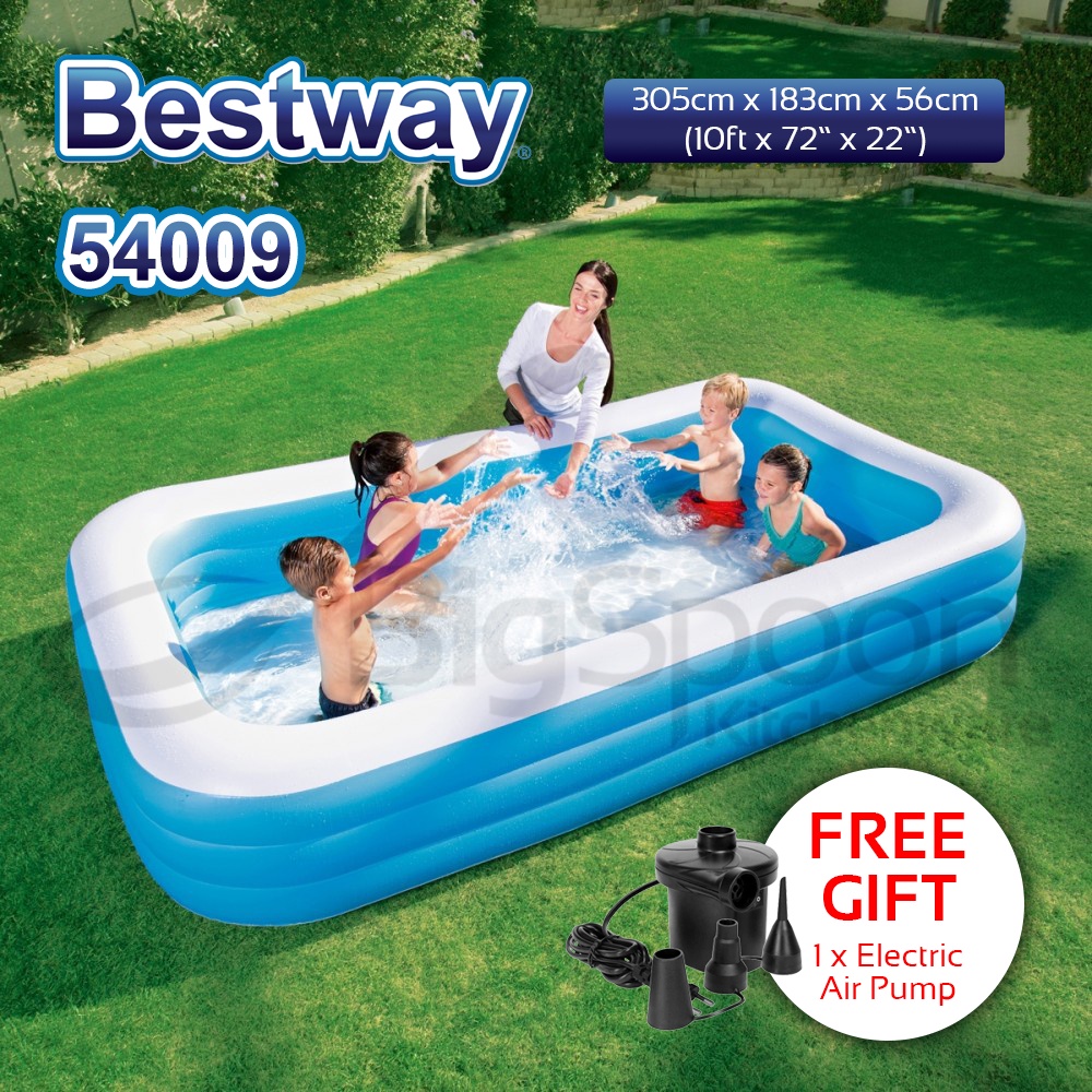 BESTWAY 54009 3.05m Inflatable Swimming Pool Extra Large 3 Layers Rings Rectangular Big Kolam Mandi Renang Kids Children