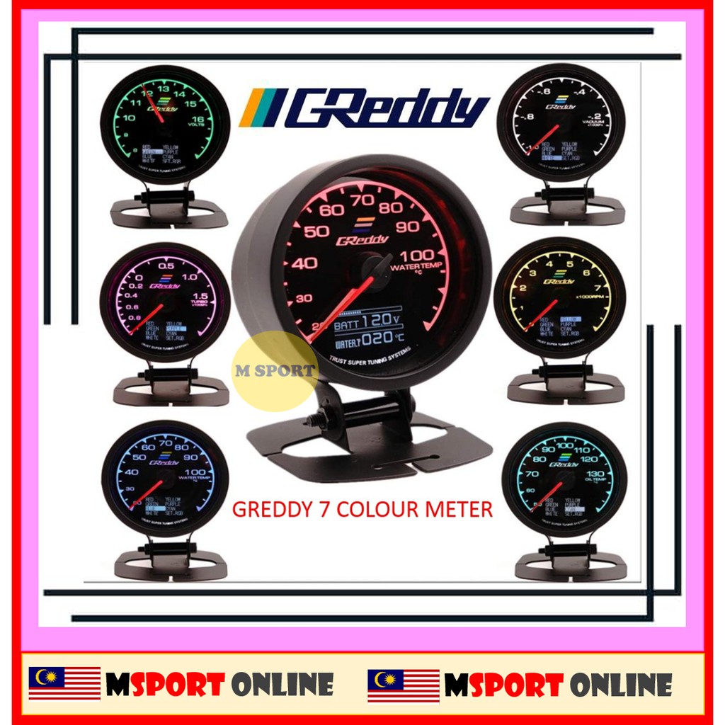 Greddy 2 In 1 Multi DA Gauge / Meter with 7 Color ( water temp / vaccum / turbo / rpm / oil temp / oil pressure )