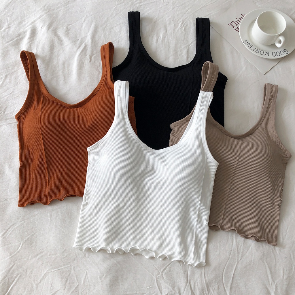 068883 U-neck Beautiful Back Sleeveless Versatile Vest with Bra Inside and Outside