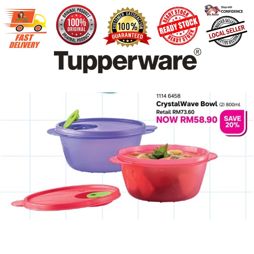 Large Tupperware Crystalwave Bowls with Seals (2) - household