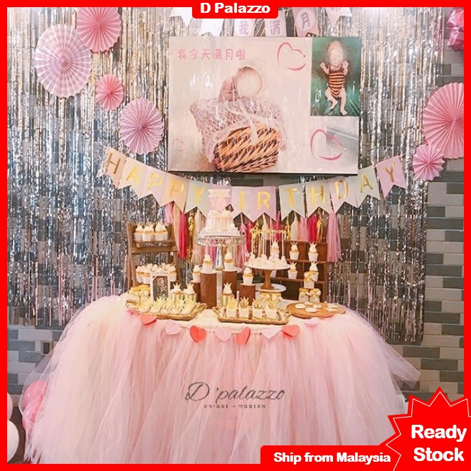 Pink Tutu Tulle Table Skirt Birthday Party Decoration Shopee