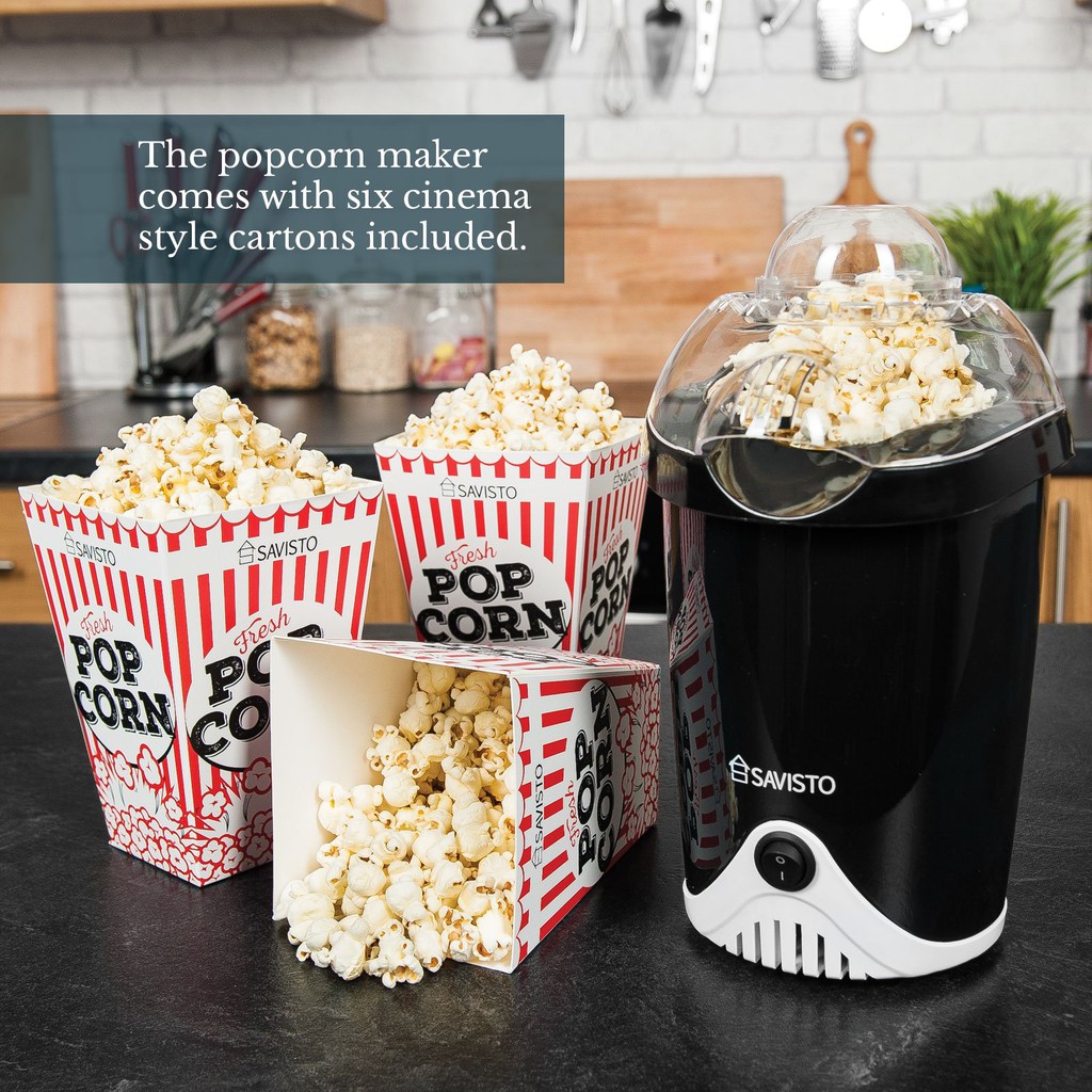 Savisto Hot Air Popcorn Maker with 6 Popcorn Boxes Electric Popcorn