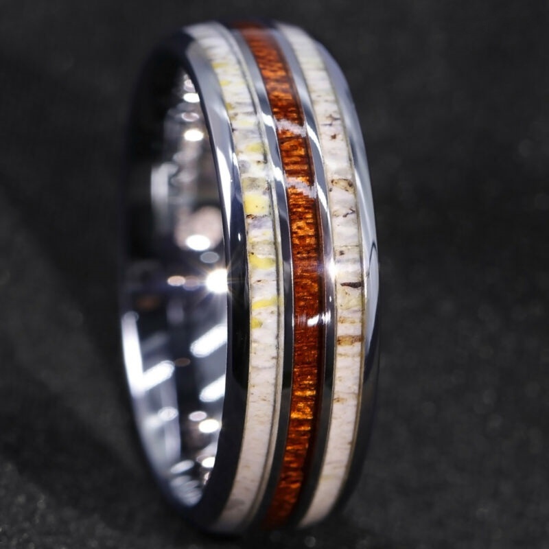 Wedding Ring 8MM Teak Acacia Wood Inlay Titanium Steel Stainless Band Sz6-13 