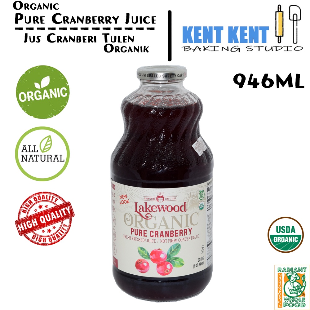 RADIANTLakewood Organic Pure Cranberry Juice 946ml /Jus Cranberi Tulen