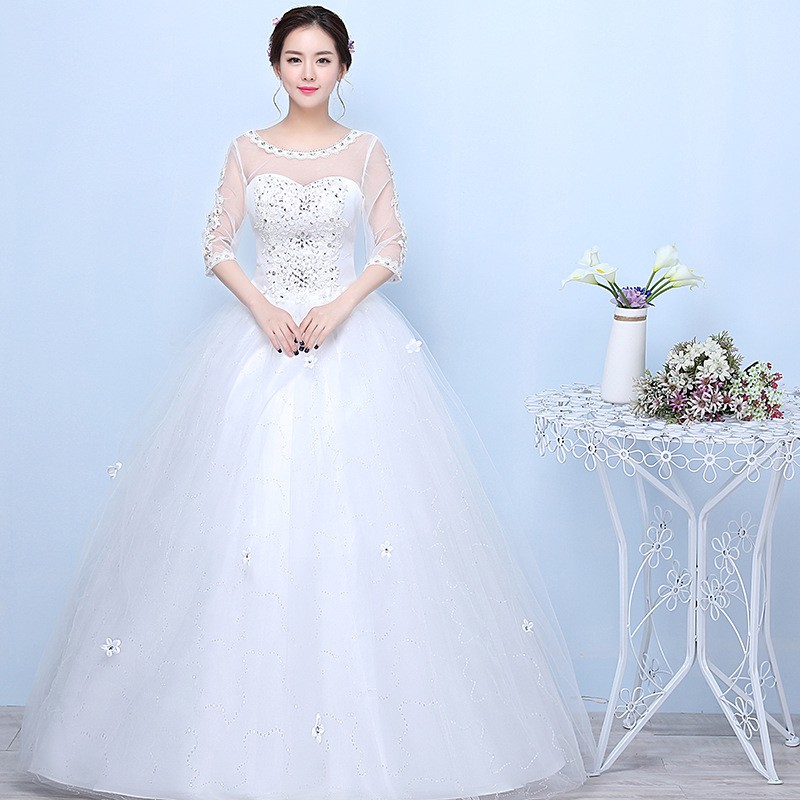 2019 Spring New Bridal Wedding Gown Skinny Long Sleeved Korean