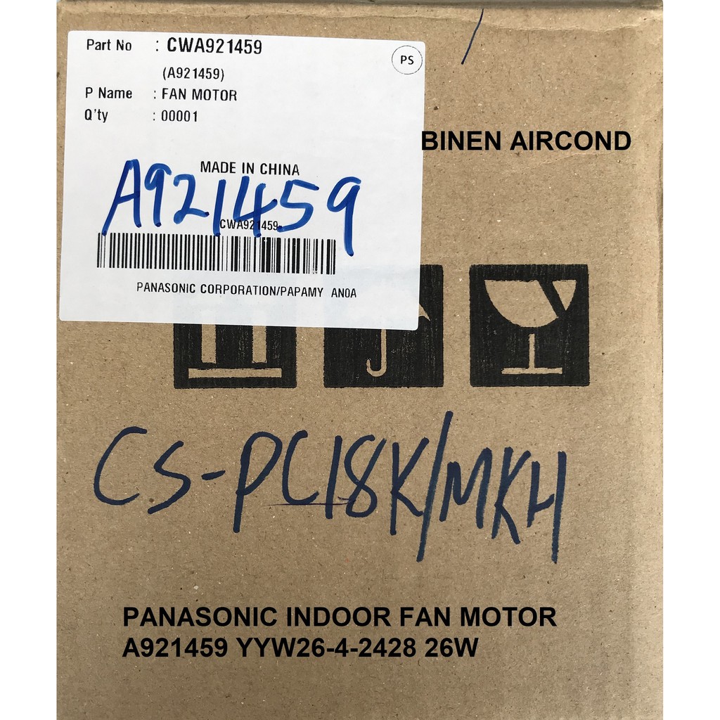 Original Genuine Panasonic Cs Pc18mkh Pc18kkh Indoor Fan Motor A921459 Yyw26 4 2428 26w 4p Shopee Malaysia