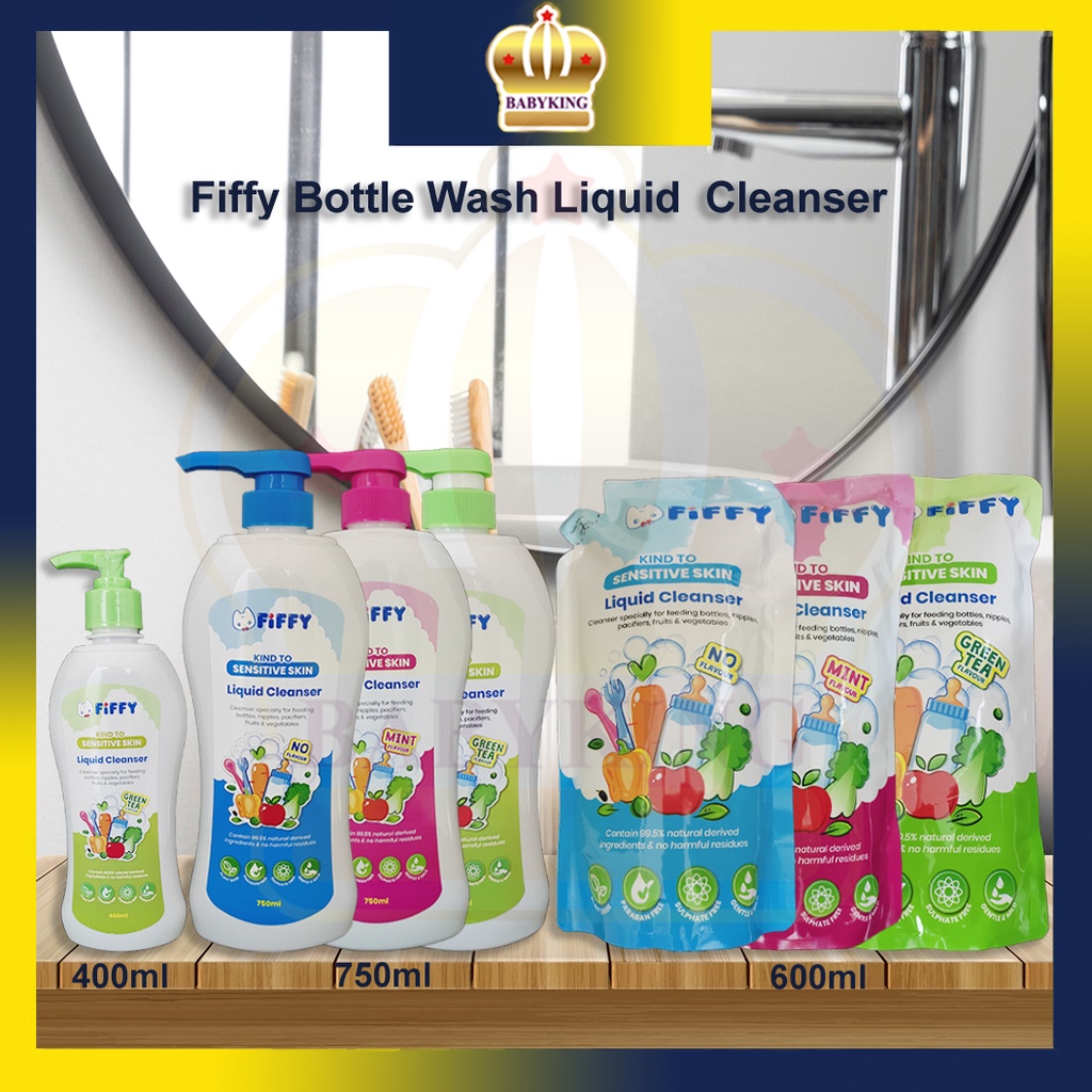 Original Fiffy Baby Bottle Wash Liquid Cleanser 750ml 600ml 400ml Pump