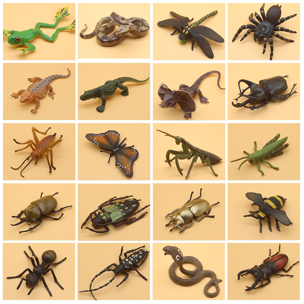 【Spot】Insect Animals Model Butterfly Mantis Spider Bee Frog Lizard Dragonfly python Cobra Cricket Action Figures Figurine Miniature Educational Kids Toys