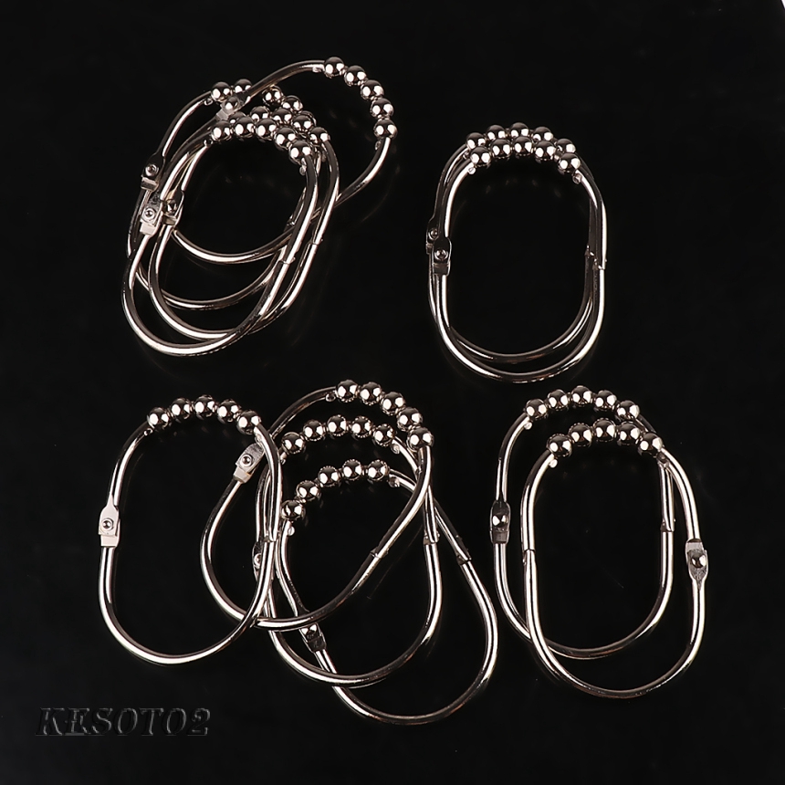 12 Piece Shower Curtain Rings Rail Pole Rod Bathroom Ball Bead