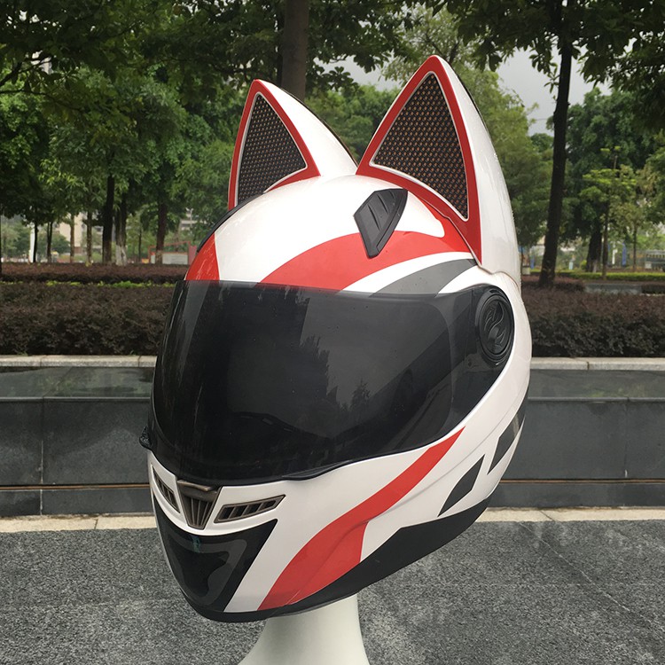 NITRINOS Ear Cat Fullface Helmet (Red/White) | Shopee Malaysia