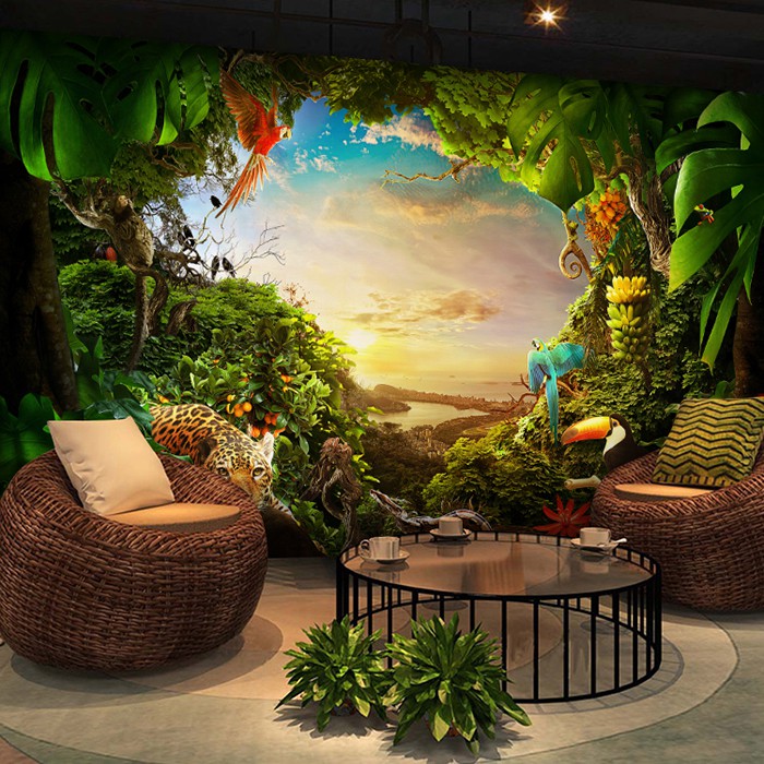 3d forest rainforest jungle wallpaper wallpaper theme zoo bar internet cafe  ktv restaurant background wallpaper | Shopee Malaysia