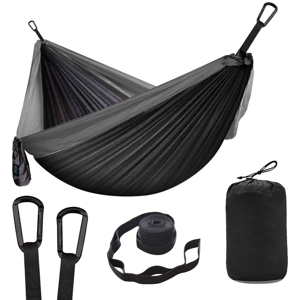 Coofel Camping Hammock Portable Double Hammock Nylon Parachute Hammock for Travel Camping with Hammock Straps and Solid Steel Carabiners 