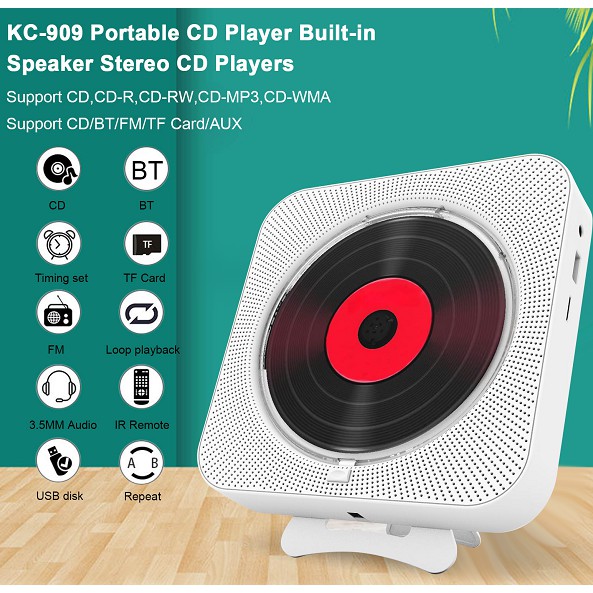 Portable CD Player Wall Mountable HiFi Speaker Radio Bluetooth USB MP3 Disk Portable Music