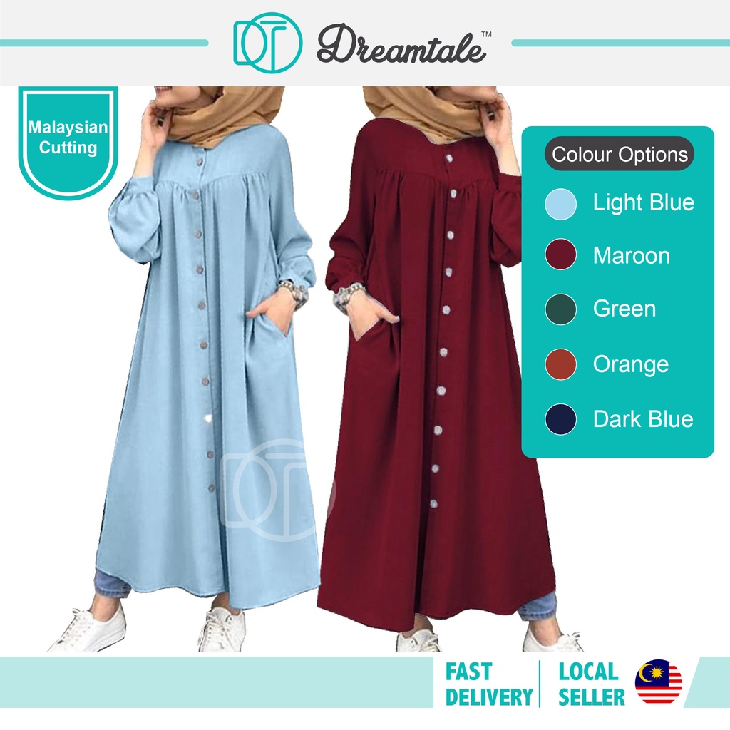 CLEARANCE Dreamtale ADIRA Muslimah Dress Long Dress Button Design Women Maxi Dress Baju Muslimah Baju Raya 2023 WCO048