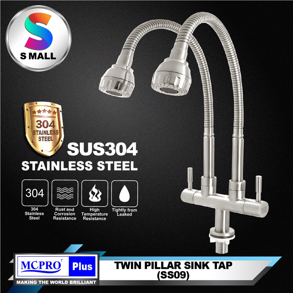 MCPRO Stainless Steel SUS304 Kitchen Faucet FLEXIBLE TWIN PILLAR SINK ...