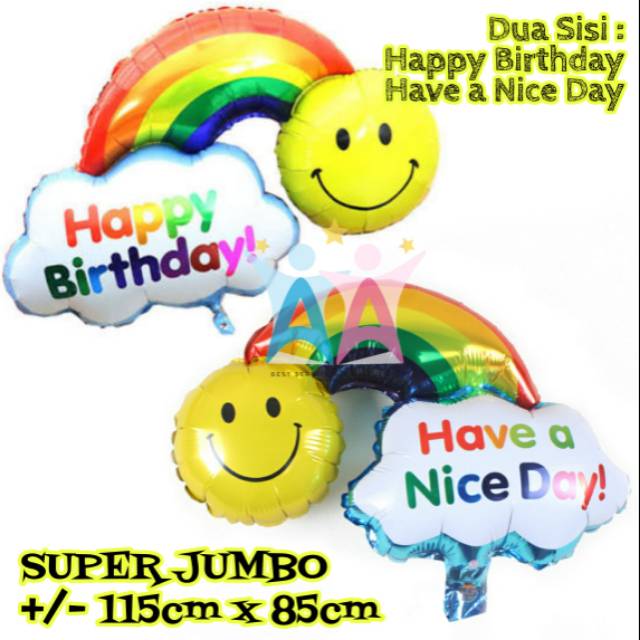 SUPER JUMBO 2-sided Foil Balloon Happy Birthday and Have Nice Day Cloud Smilea