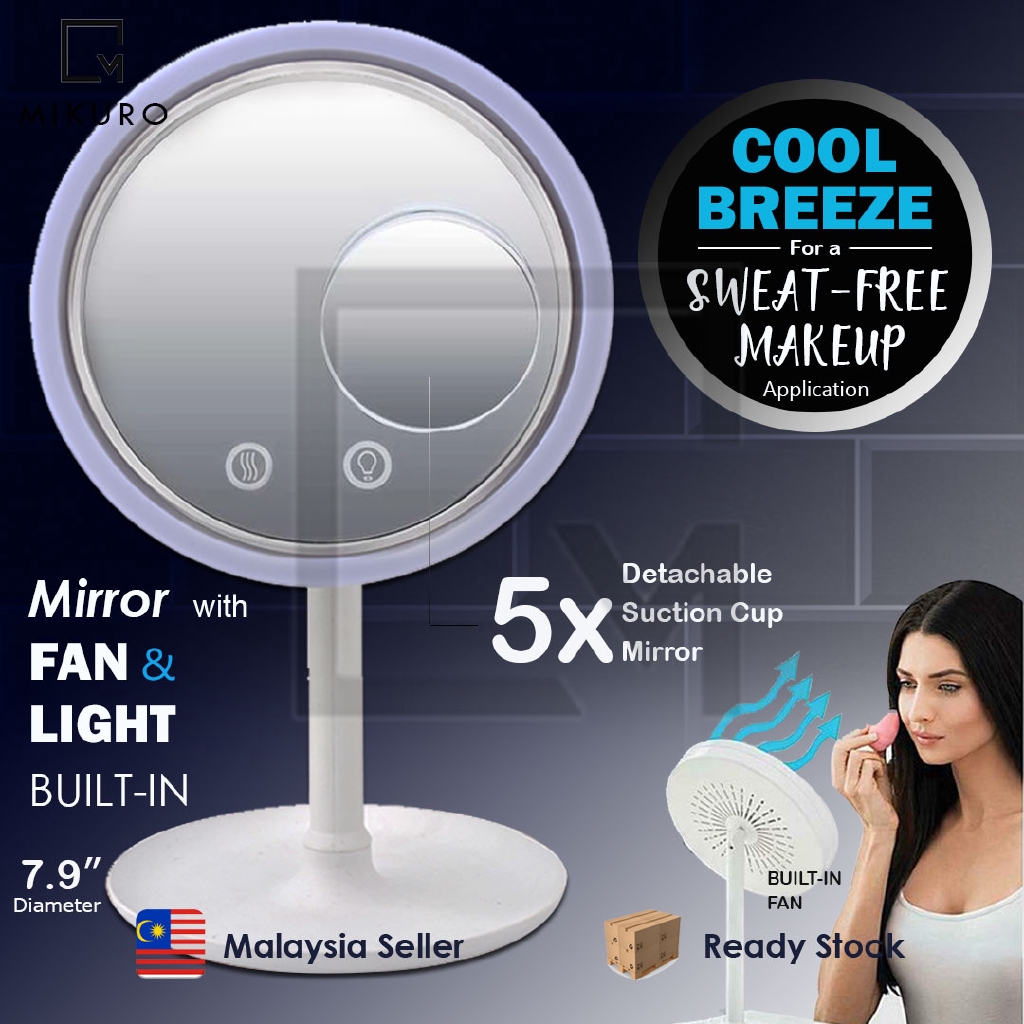 Portable LED Light Makeup Mirror with FAN Magnifying Glasses Beauty