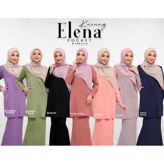  Baju  Kurung  Elena Pocket Warna Olive Green Plus Size S 