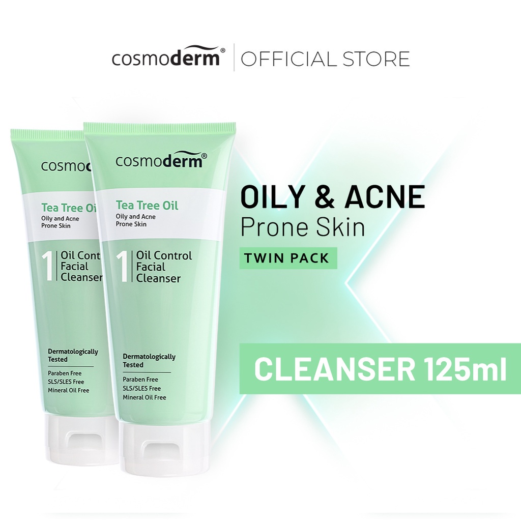 Cosmoderm TWIN PACK Tea Tree Oil Facial Cleanser , Face Wash, Pencuci Muka, Jerawat, Oil Control, Anti Acne