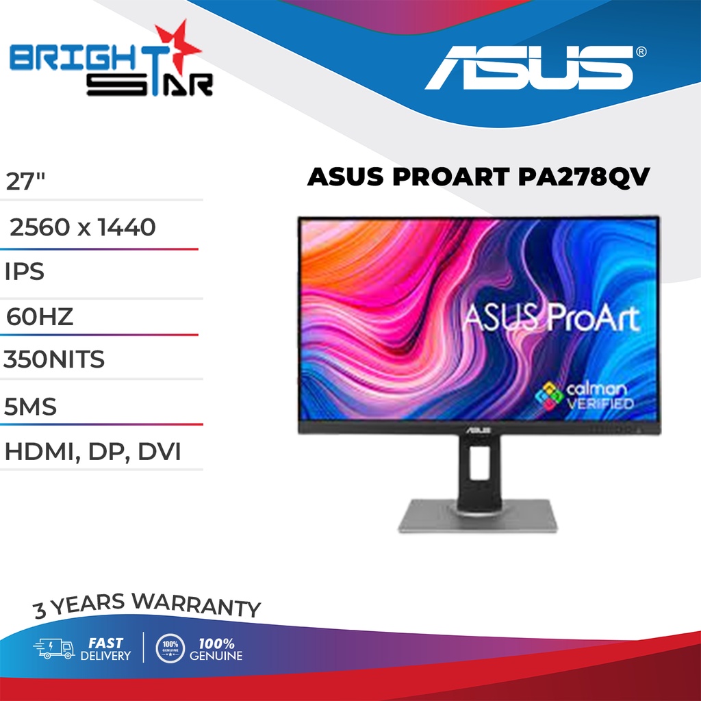 ASUS 27" ASUS PROART PA278QV MONITOR / 27" IPS / 2560x1440@75HZ QHD ...