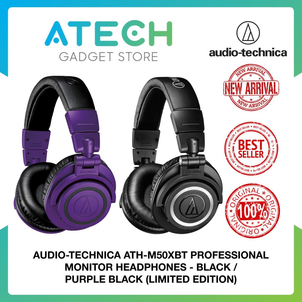 Audio-Technica ATH-M50XBT / ATH-M50XBT2 Professional Monitor Bluetooth Headphone - Black/Purple Blac