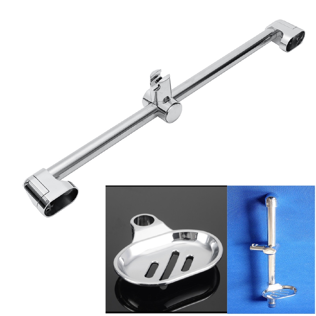 Adjustable Shower Head Rail Holder Riser Slide Bar Soap Stand Bathroom Chrome