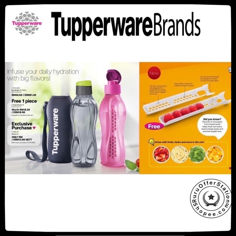 Tupperware Eco bottle 750ml-2pcs (Free  1pc fruit Infuserl)