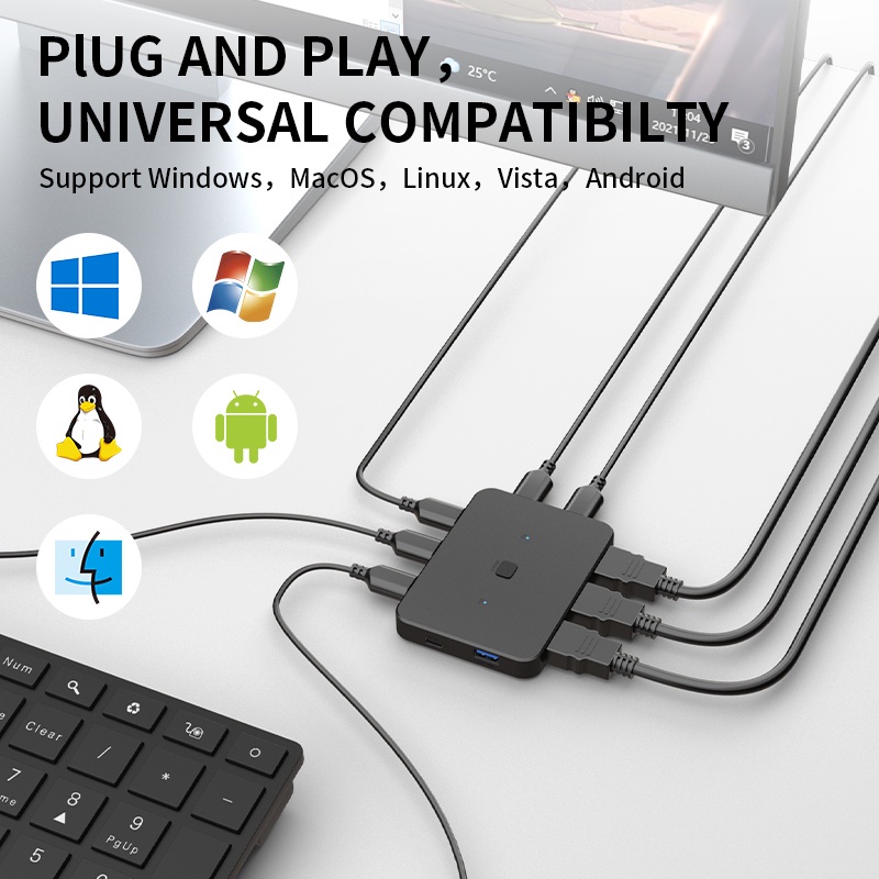 ACASIS USB HDMI KVM Switch 2 in 1 out 4K60Hz HDMI Switcher and Extended ...