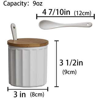 270 ML white Sugar Bowl 9 OZ White Elegant Design Ceramic Sugar Bowl with Sugar Spoon and Bamboo Lid for Home and Kitchen 