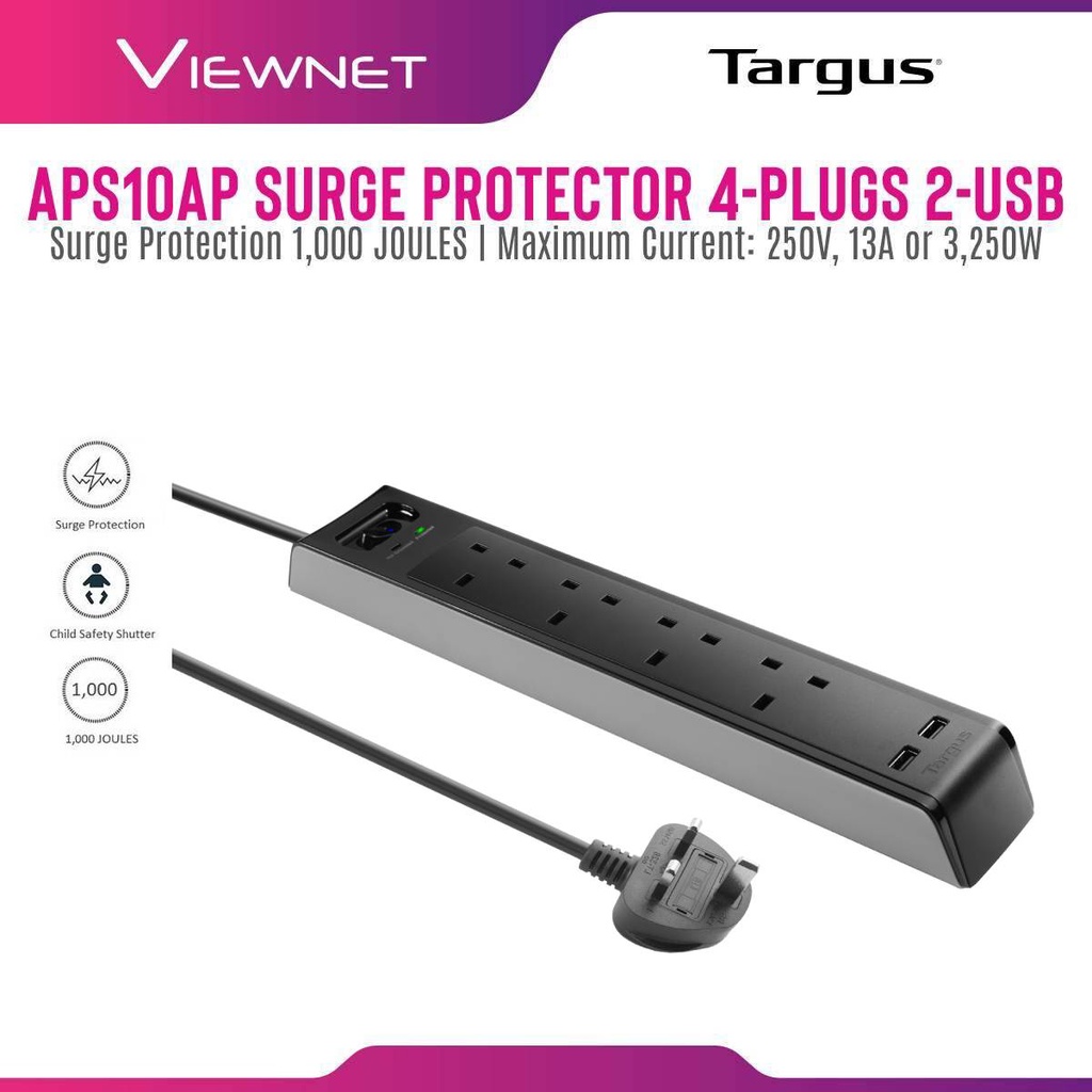 TARGUS Surge Protector Extension Socket 4PLUGS With 2USB 2M (APS10AP