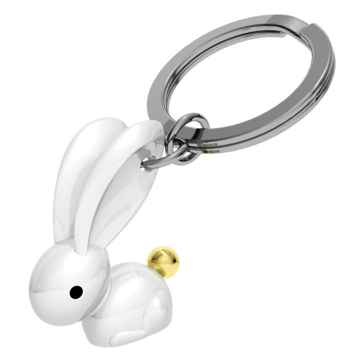 METALMORPHOSE Keychain - White Cute Bunny Keychain with Gold Pom Pom Tail Design