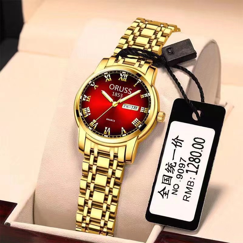 Oruss Elegant Women Watch Stainless Steel Luxury Gold watch Bracelet Waterproof Ladies Quartz Watch Automatic date calendar Fashion Watches Relo for Woman