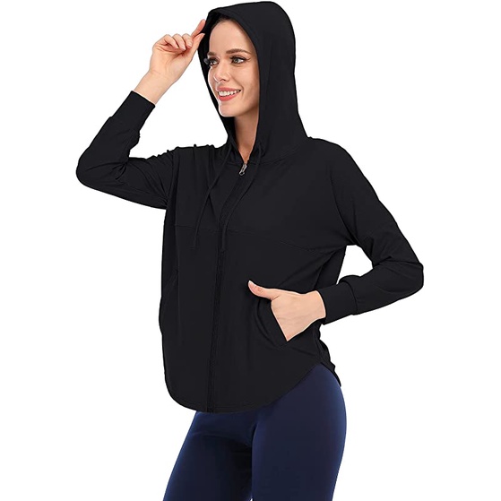 HMILES Womens Long Sleeve Full Zip Running Jacket Female UPF 50 Jogging Outdoor Sports Performance Top Workout Active With Thumb Holes And Zip Pockets 