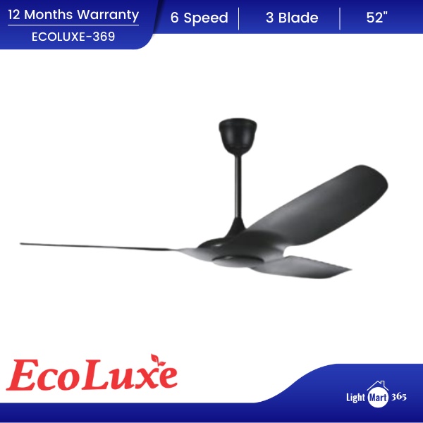 ECOLUXE Household Appliance 52” 6 Speed Remote Controller 3 Safe Blade Cooling Device Kipas Penyejuk Kipas Siling 风扇 吊扇