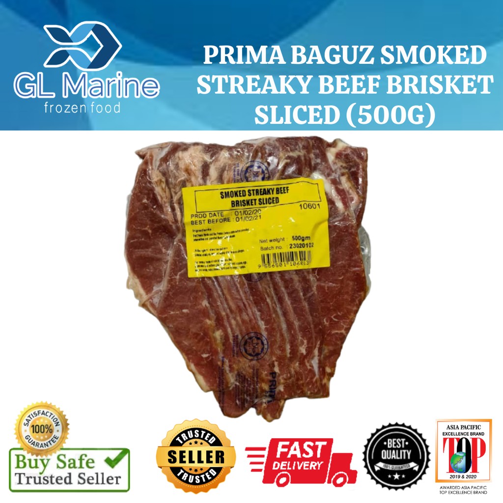 PRIMA BAGUZ SMOKED STREAKY BEEF BRISKET SLICED (500G) [KLANG VALLEY ONLY]