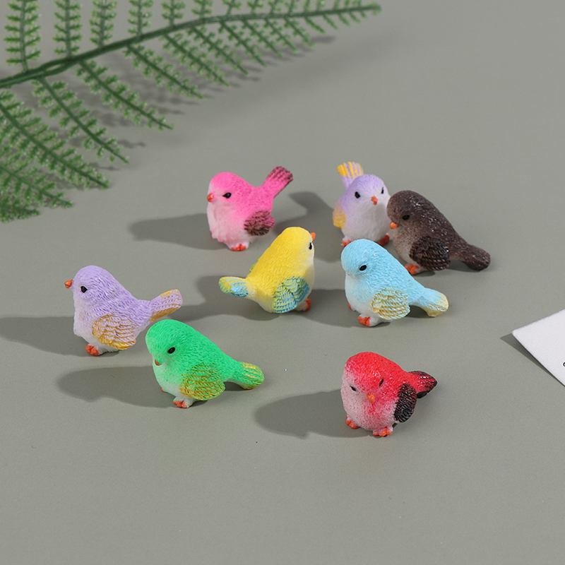 8pcs/set Cute Cartoon Colorful Fly Bird Sparrow Small Statue Figurine Ornament