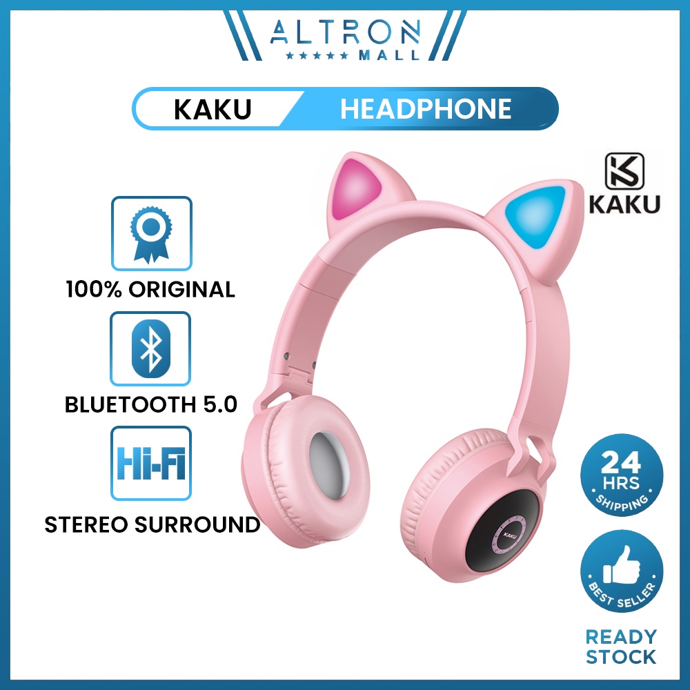 IKAKU KAKU MINGCAI Bluetooth Headphone Cute Cat Ear RGB Wireless HiFi Stereo Mic Headset Earphone Samsung Poco Xiaomi
