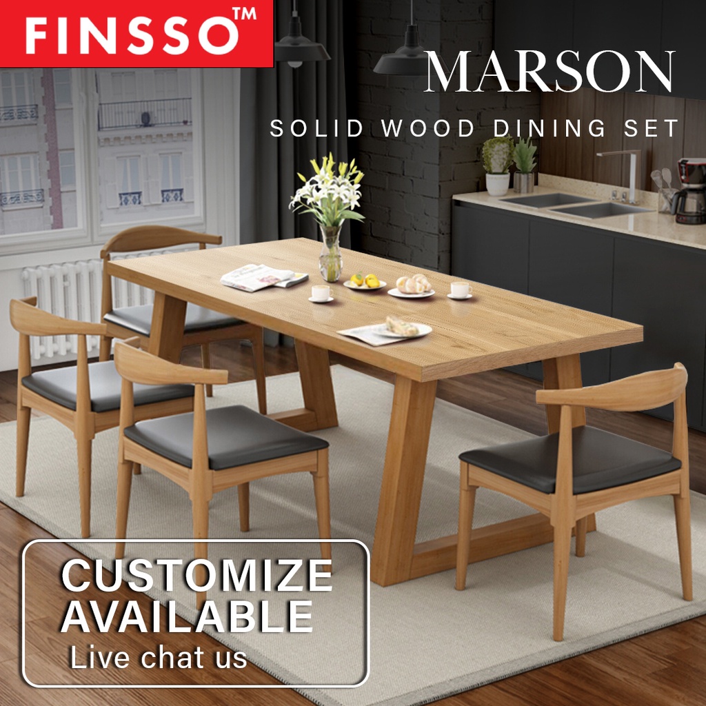 FINSSO: Marson Solid wood Dining Table 120x60cm / Dining Set with 4 Chairs