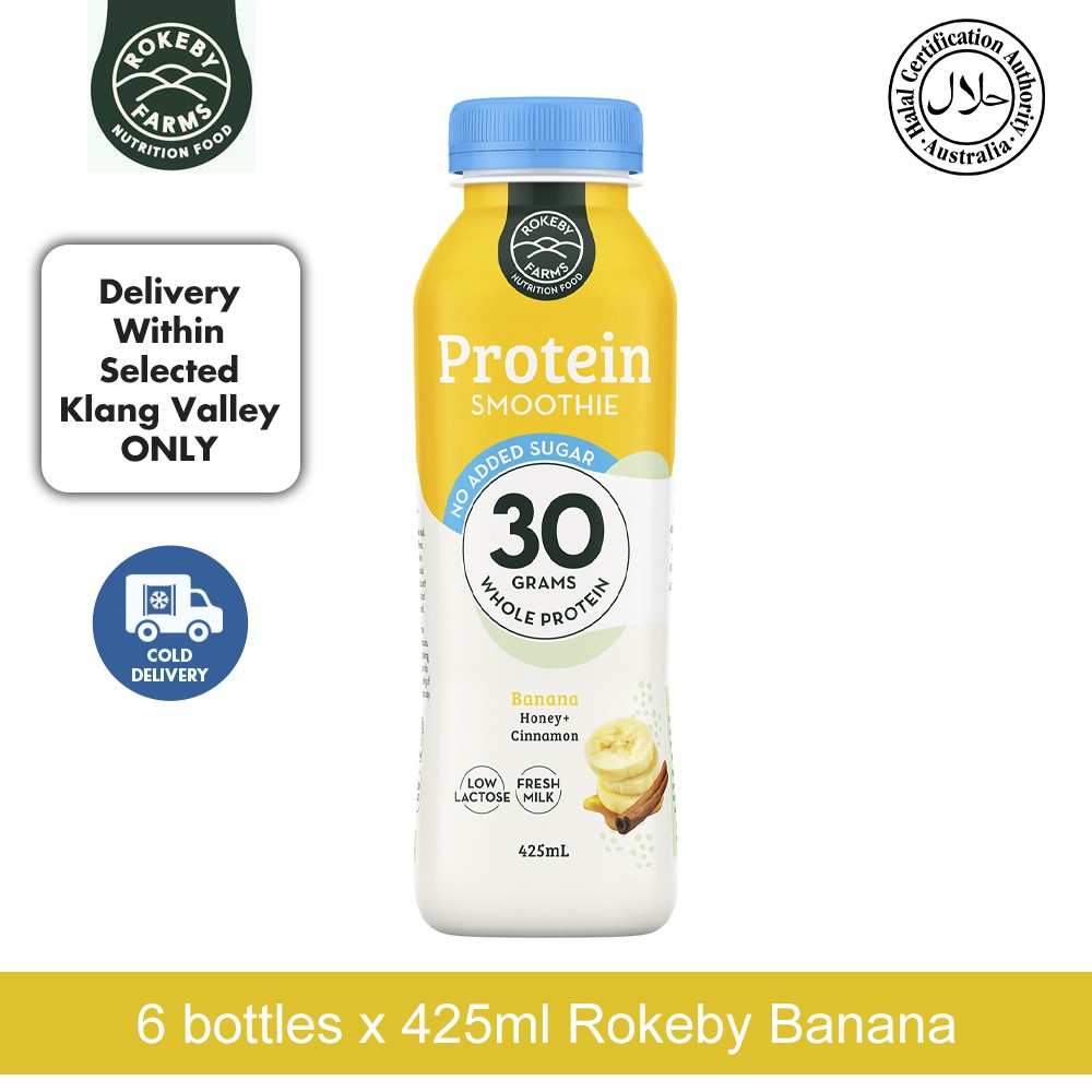 Rokeby Farms Protein Smoothie Banana Honey Cinnamon No Added Sugar 425ml X 6