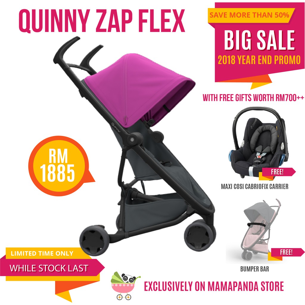 QUINNY ZAPP FLEX TRAVEL SYSTEM + FREE BUMPER BAR Pink on Graphite