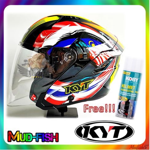 TOPI KELEDAR KYT NFJ NO BIKE NO LIFE V2 NF-J HELMET LIMITED EDITION (DOUBLE VISOR) + Free KOBY HELMET DISINFECTION SPRAY