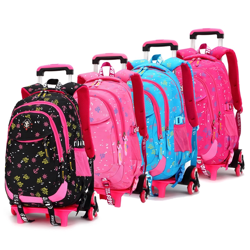 girls rolling suitcase