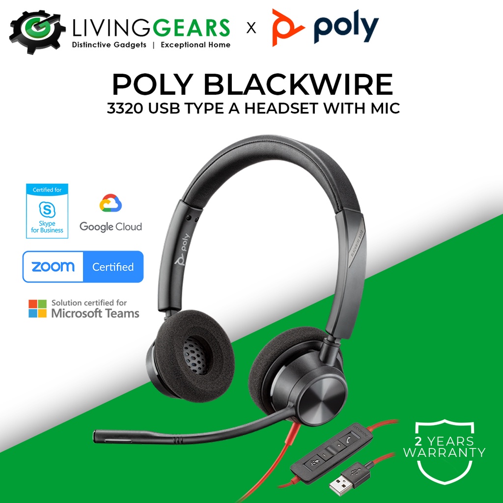 Poly Blackwire 3320 USB Type-A / Type-C Corded Headphone Stereo On-Ear Headset