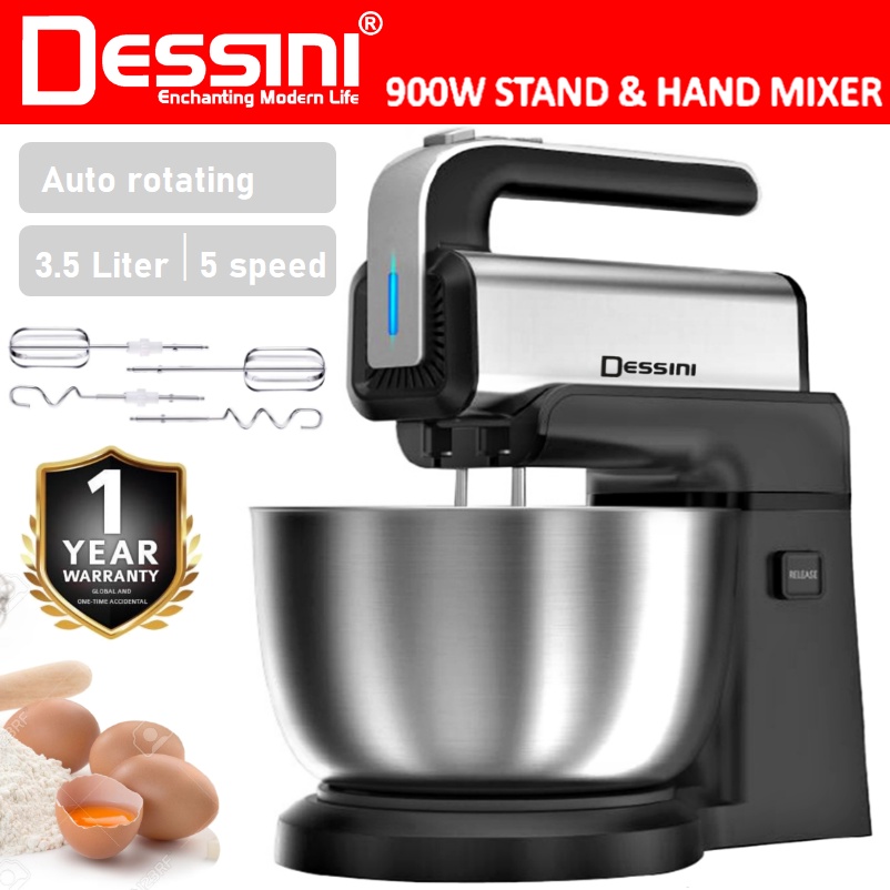 DESSINI ITALY 5 Speed Electric Stand Mixer Hand Beater Egg Blender Grinder Dough Whisk 3.5L Bowl Pengadun Bancuh Telur