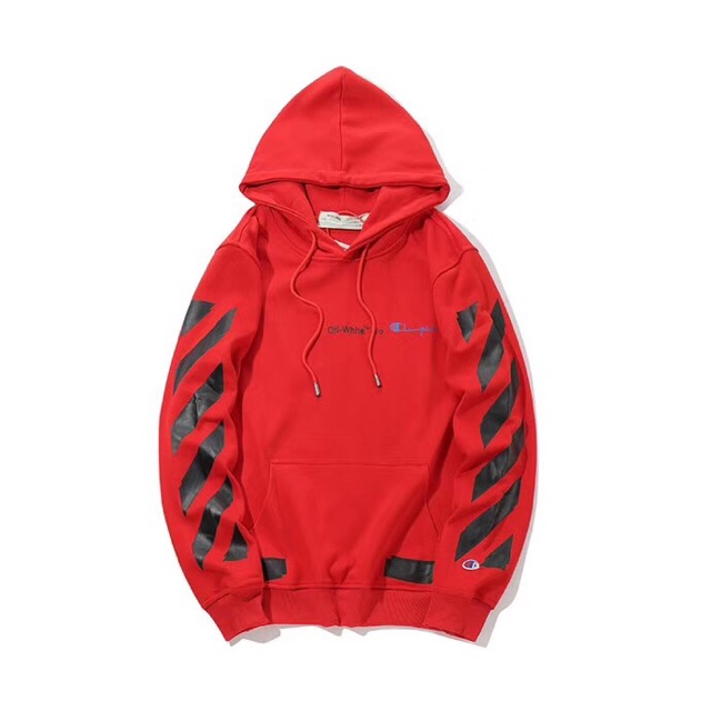 off white champion red hoodie